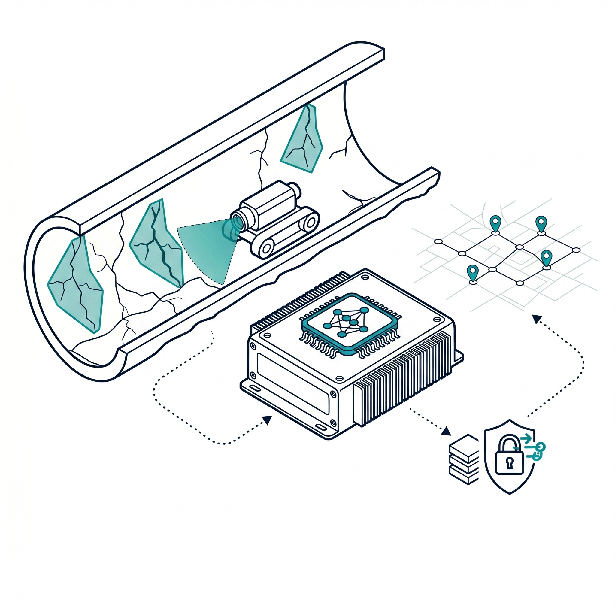 REALPIPE — On-Device AI 기반 하수관로 결함 분석 솔루션 일러스트